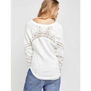 Free People We The Free Luella Crochet White Thermal Tee M Boho Cottage Hippie